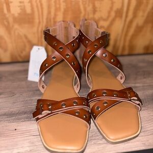 Time and Tru Tan Studded Sandals